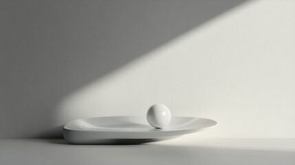 Minimal white bowl and sphere in shadow light