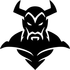 Black and White Evil Horned Demon Vector Logo – Dark Fantasy Mascot Icon for Gaming, Esports, and Branding