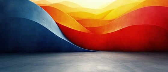 Naklejka premium Abstract flowing gradient background with blue red and yellow colors on a gray surface.