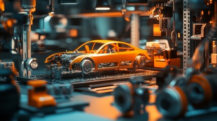 Fototapeta premium Futuristic automotive factory model