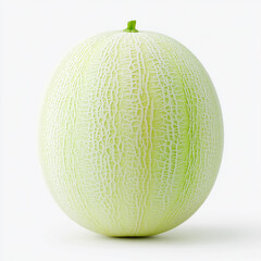 Realistic fresh honeydew melon isolated on white background with focused lighting, green fruit with juicy texture and natural details.