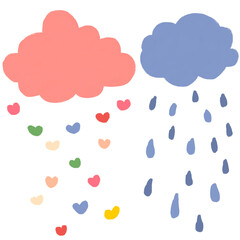 Rain and clouds. Aesthetic cloud with love rain suitable for element, sticker, nursery, kids stuff.