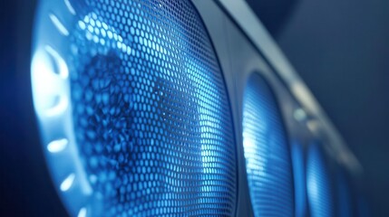Close-up view of illuminated speaker grills.