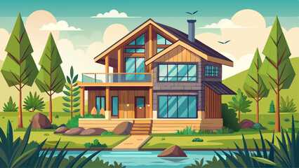 A house built from reclaimed wood, designed to blend with its natural surroundings for an eco-friendly look