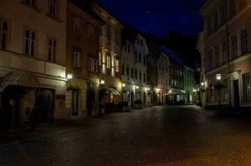 City of Ljubljana, Capital of Slovenia on Cloudy Summer Evening and its Down Town Streets