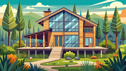 A house built from reclaimed wood, designed to blend with its natural surroundings for an eco-friendly look