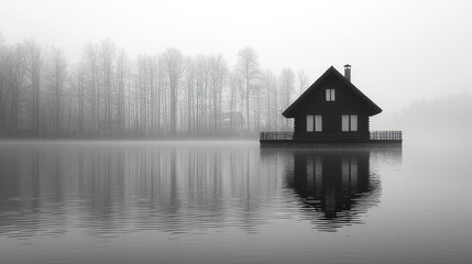Misty lake house