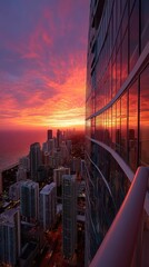 Obraz premium Sunrise city skyline reflected in glass