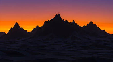 Abstract Mountain Range Silhouette Against a Vivid Evening Sky Gradient