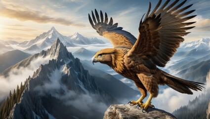 Obraz premium Majestic bird soars above mountains