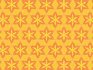 An abstract background with a repeating pattern of orange and yellow stylized flowers, creating a bright and cheerful design.