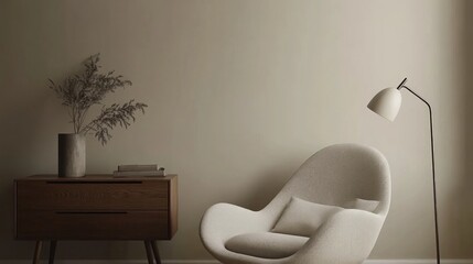 Minimalist living room design with a modern armchair.