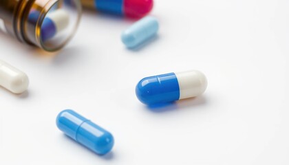 Assorted pills on a white surface