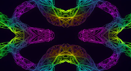 Kaleidoscopic Wireframe: Abstract Polygonal Structure with Vibrant Gradient Hues