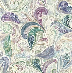 Intricate seamless pattern with swirls and spirals in pastel colors