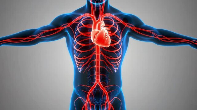 A Stunning Visualization of the Human Cardiovascular System Highlighting the Heart and Circulatory Network