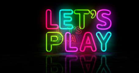 Let's play neon light 3d illustration