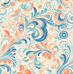 Intricate seamless pattern with swirls and spirals in pastel colors