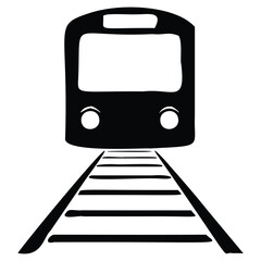 Black silhouette of the front of a train on train tracks vector Art & Illustration