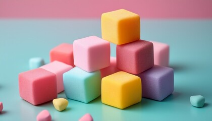 Obraz premium bite sized colorful candies colorful candy cubes stacked against a soft pastel background
