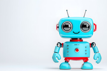 A cute little cartoon toy robot isolated on white