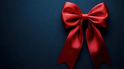 Red satin bow on dark background, gift wrap