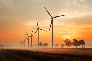 Obraz premium Spinning Wind Turbines in Countryside Landscape, Nature Photography, Tranquil Environment, Scenic Viewpoint