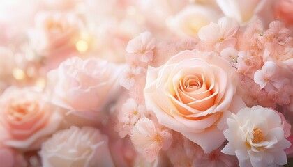 Fototapeta premium summer blossoming delicate rose on blooming flowers festive background pastel and soft bouquet floral card