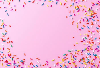 Pink background with colorful sprinkle pattern, ideal for banners, flyers, cards, dessert, poster