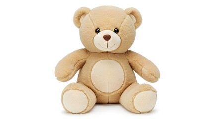 Fototapeta premium AI image features a cute, classic brown teddy bear toy sitting upright and looking forward, isolated on a white background.