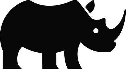 Illustration of a black rhinoceros with a horn standing on a white background