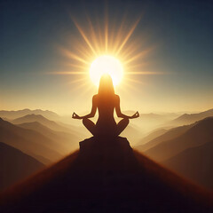 Woman Meditating at Sunrise