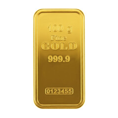 Pure Gold Bar. Gold Bar, Fine 999.9 Purity, isolated on transparent background