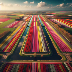 Aerial View of Colorful Tulip Fields