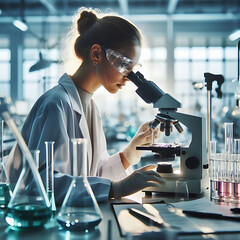 Scientist Using Microscope in Lab