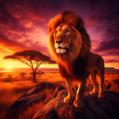 Majestic Lion at Sunset