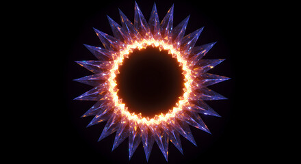 Glow Edge Portal Shining with Abstract Geometric Shapes on Black