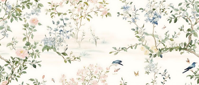 Vintage chinoiserie wallpaper seamless pattern