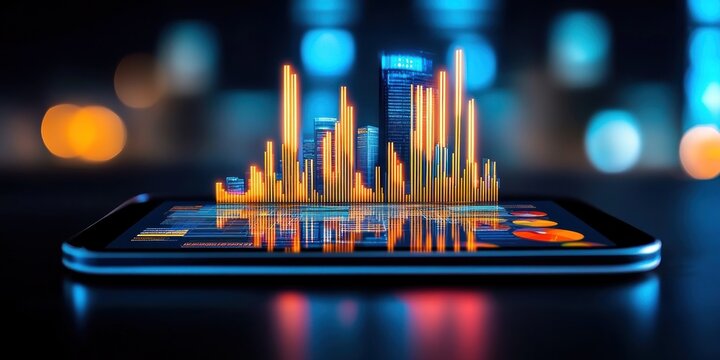 Digital Cityscape Representing Financial Market Growth