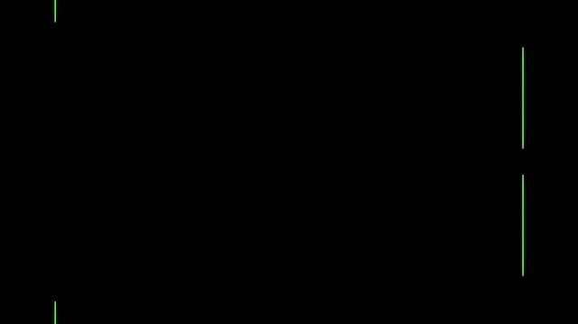Long rectangular vertical colorful dark green neon moving long lines on black background. Space for your own content.
