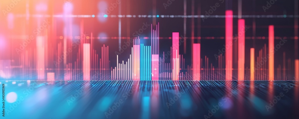 Poster abstract digital visualization with colorful bars and patterns.