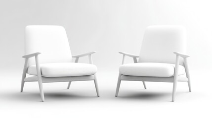 Fototapeta premium Pair of modern, minimalist armchairs. Clean, white upholstery complements the light wood frame. Perfect for a contemporary living space