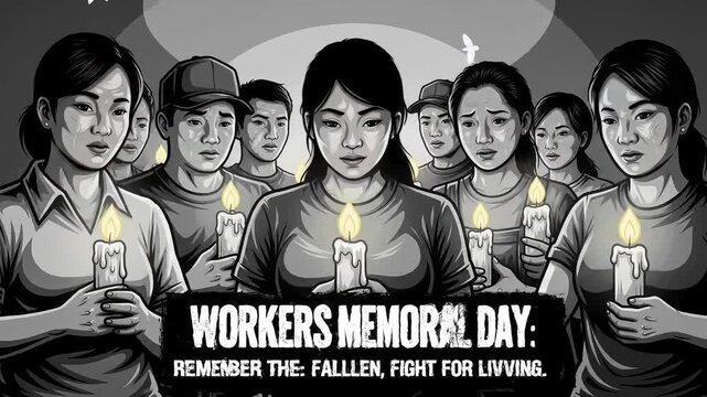 Monochrome Workers Memorial Day Vigil with Candles in Commemoration and Solidarity - Powered by Adobe
