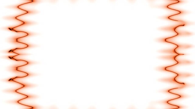 Emerging wavy orange vertical rectangular neon wavy long lines forming a frame. In the middle there is a white field for your own content.