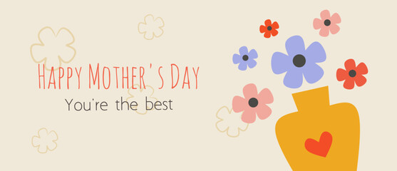 Happy Mother's day greeting card with beautiful floral, colorful flowers on white background poster and banner. Creative spring card template with typography text. Happy Women's Day illustration.