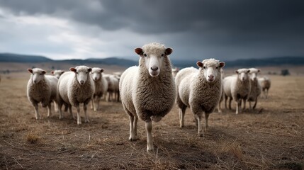 Obraz premium Freshly sheared sheep pasture realistic photograph open field close-up midjourney khris