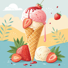 set of ice cream, summer ice cream illustration