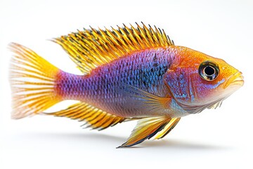 Fototapeta premium Vibrant cichlid fish displaying stunning colors and detailed fins against a simple background
