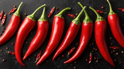Red chili peppers on dark surface