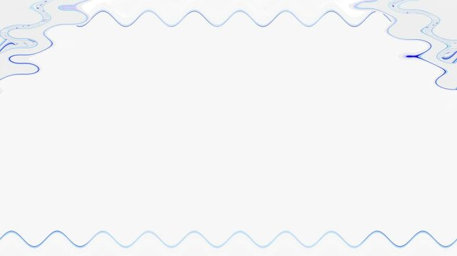 Wavy rectangular colorful neon glowing blue square frame, rectangular frame, horizontal frame on white background. Blank space for your own content in the middle.